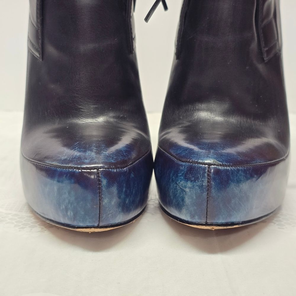 Alexander Wang Constance Black Leather Booties Blue Cast Died Toes Ultra High 8 - Picture 4 of 14